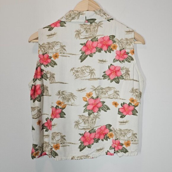 La Cabana Tropical Hawaiian Floral Cropped Vest Sleeveles Top Size Large‎ - Picture 5 of 8